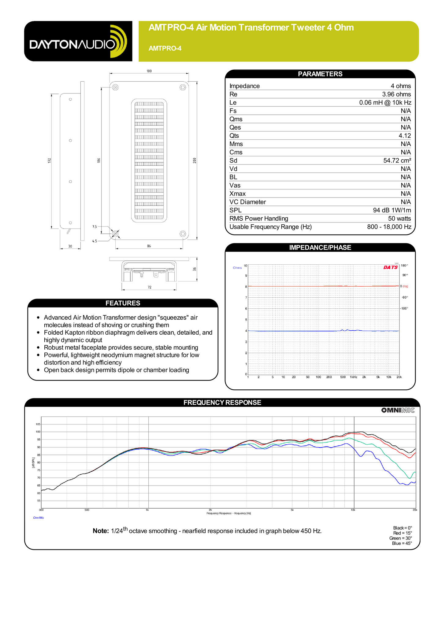 
                  
                    Dayton Audio AMTPRO-4 Air Motion Transformer Hochtöner 4 Ohm
                  
                