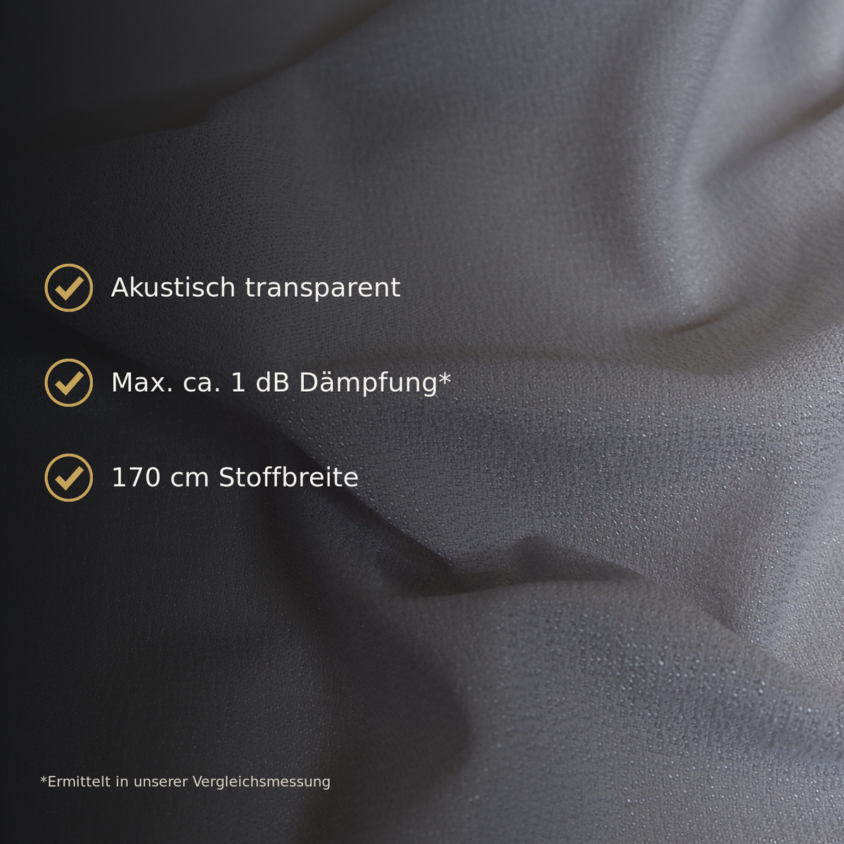 Grauer akustisch transparenter Bespannstoff mit maximal ca. 1 dB Dämpfung